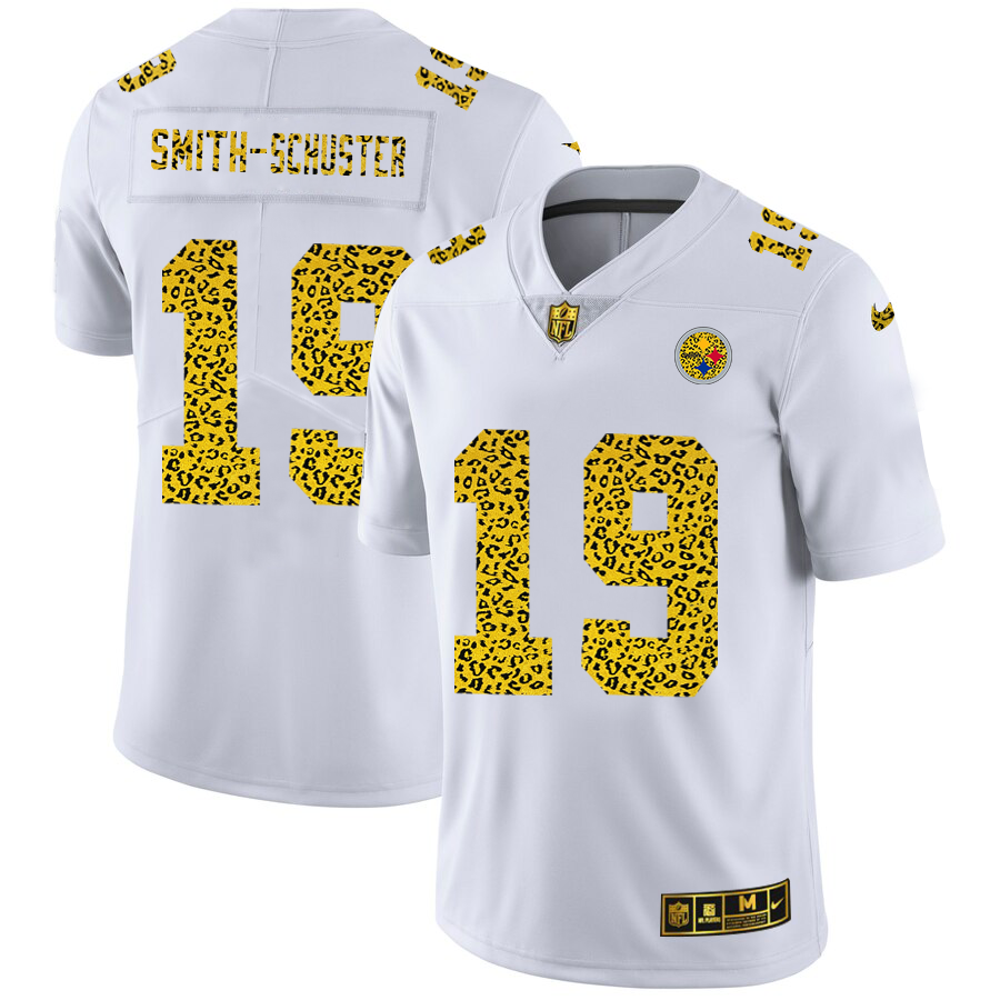 Pittsburgh Steelers #19 JuJu Smith-Schuster Men Nike Flocked Leopard Print Vapor Limited NFL Jersey White->los angeles dodgers->MLB Jersey